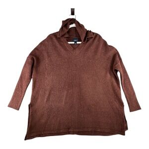 Daytrip Oversized Brown V Neck Hooded Sweater Knit Top‎ Womens Small Medium